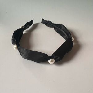 Black Satin Headband with Pearl Embellishments - Like New
